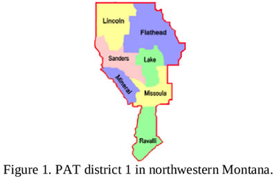 PAT District county map, outlining 7 northwestern counties (listed below)