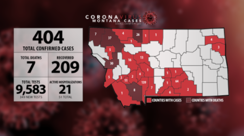 COVID-19 cases in Montana as of April 15th, 2020 (Posted at KRTV news; KRTV.com.)