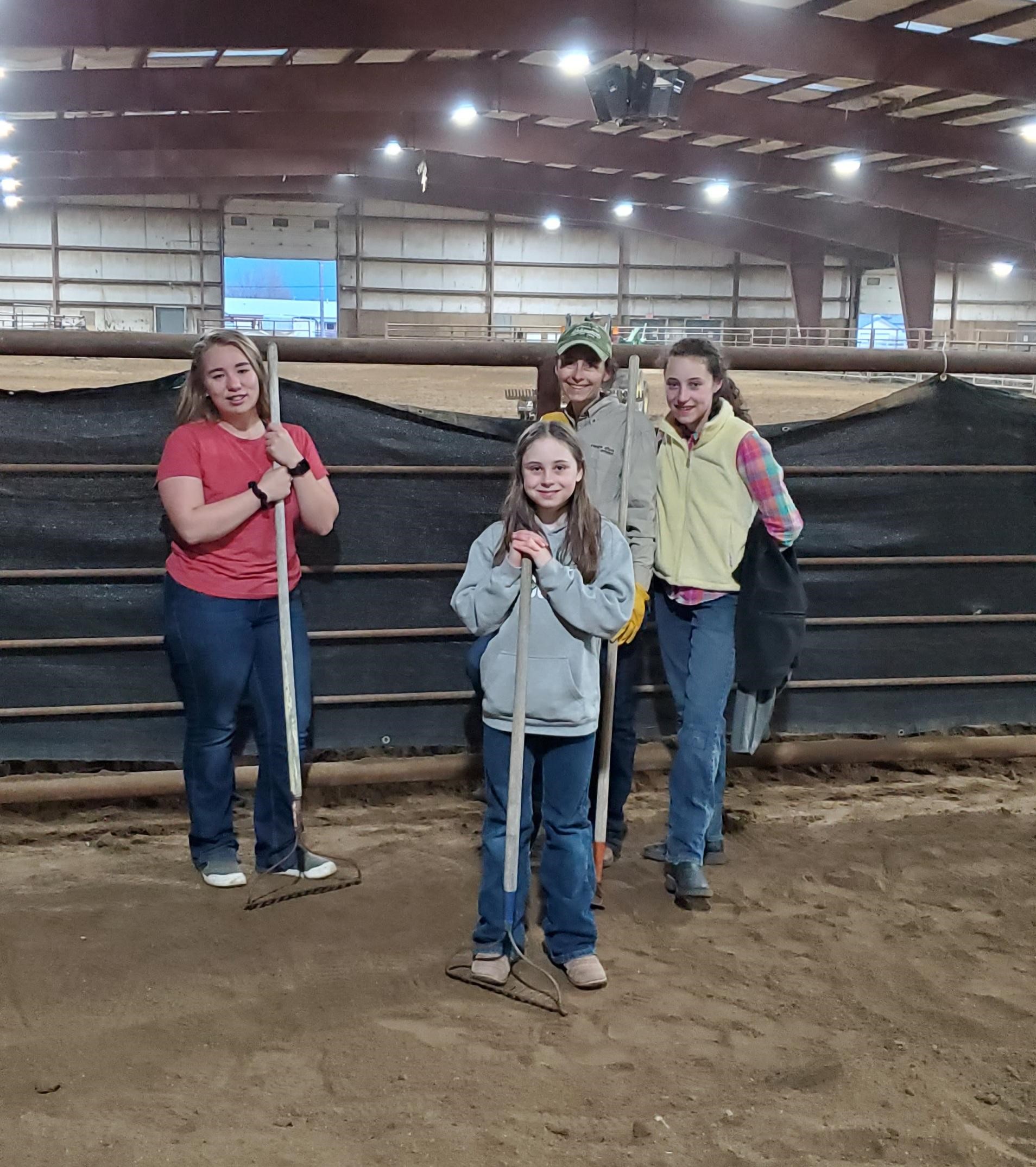 4-H Horse club members helped clean the 406 Arena for their service project day.