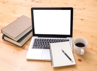 computer, coffee and book