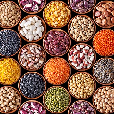 various types of dry lentils and beans