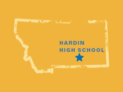 Map of Montana highlighting Hardin High School