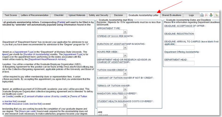 example of graduate appointment tab screen shot