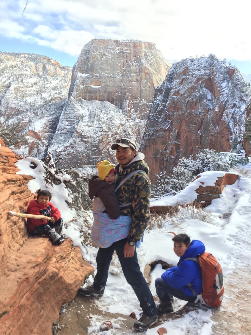 Dorj with kids in mountains