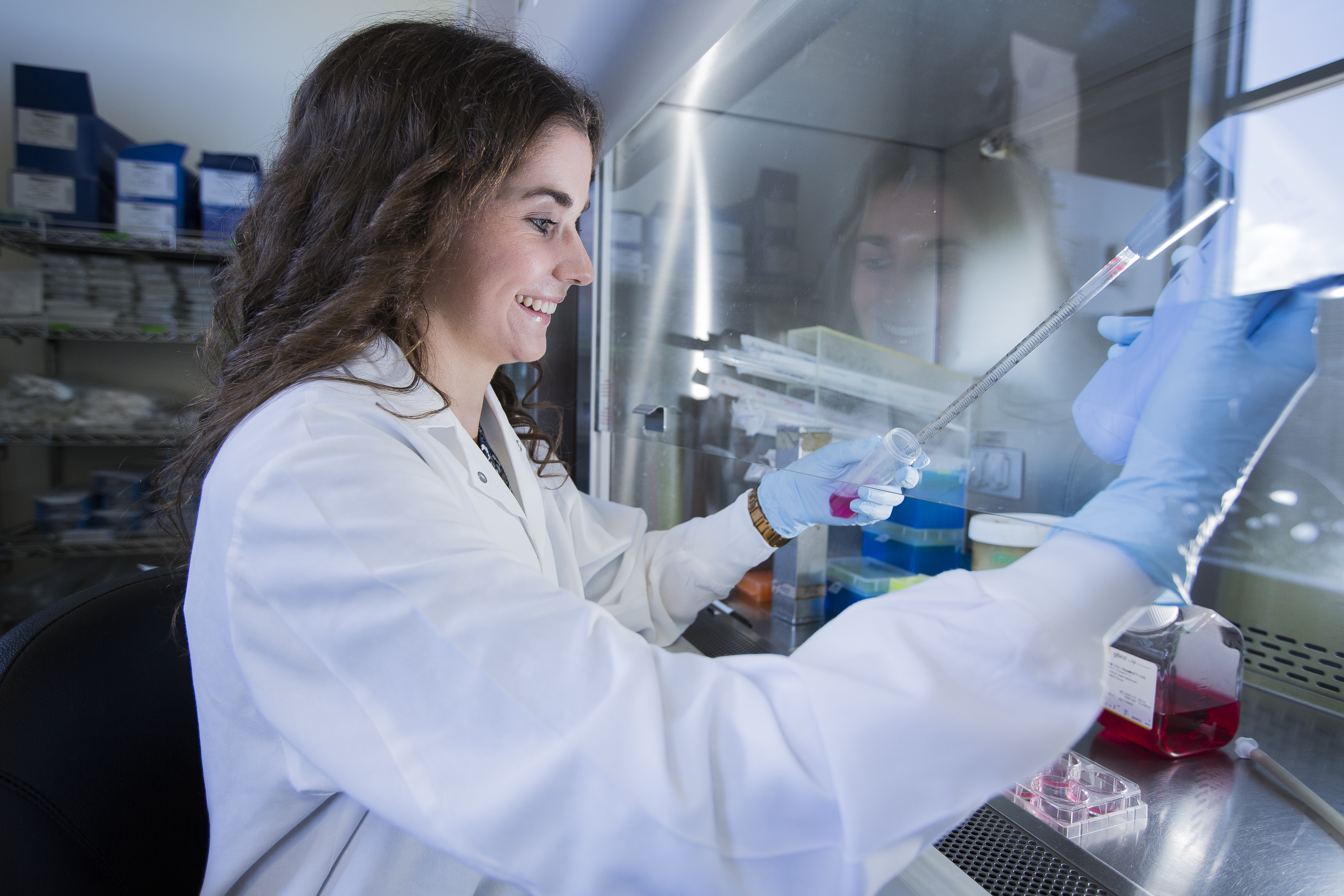 student working on experiment in a lab