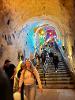 Students head down into the caves of the Pommery for the tour.