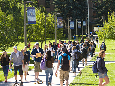 students walking around campus