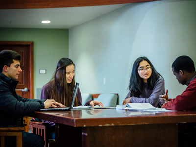 International students studying outside the Procrastinator Theater.