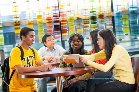 International Students around a table