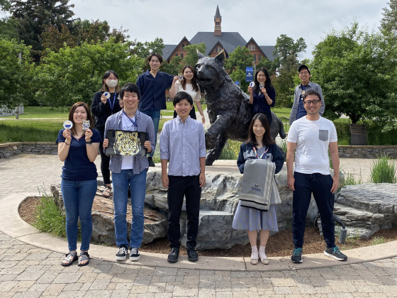 Japanese Administrators, LEAPers in front of Spirit, the Bobcat Statue