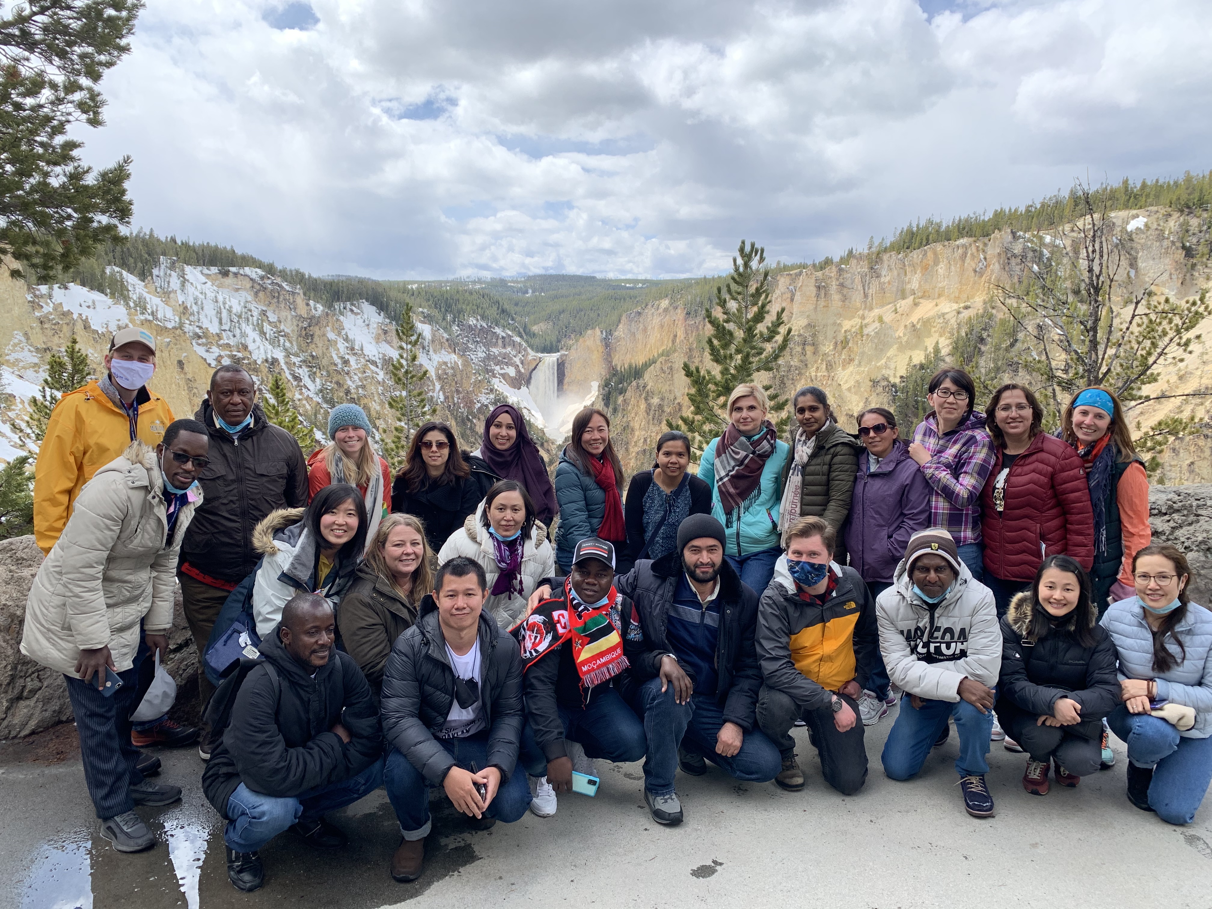 Fulbright TEA participants and MSU staff members gather for a group picture in Yellowstone National Park