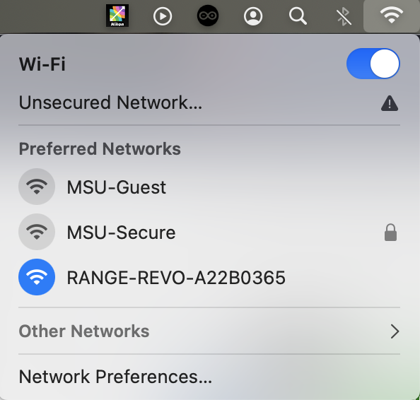 WiFi options menu, select scanner device