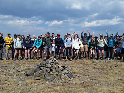 Group photo of students hiking