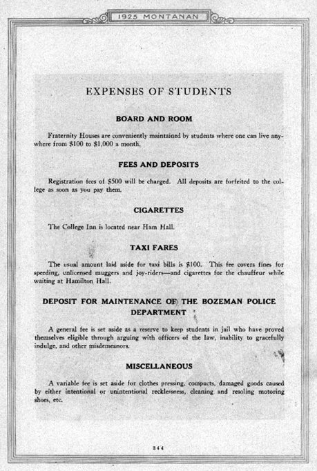 Satirical Listing of Student Expenses, 1925