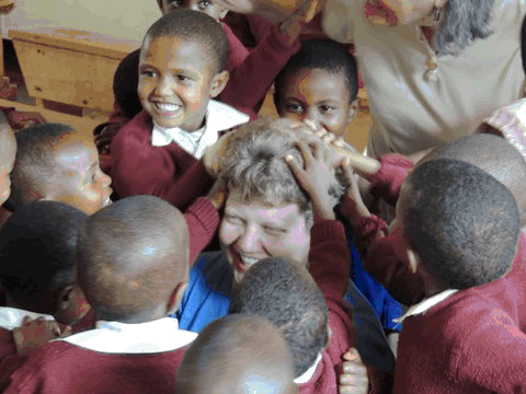 With school children in Tanzania