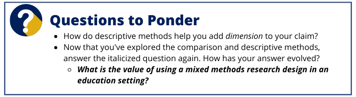 How do descriptive methods help you add dimension to your claim? Now that you've explored the comparison and descriptive methods, answer the italicized question again. How has your answer evolved?  Wh