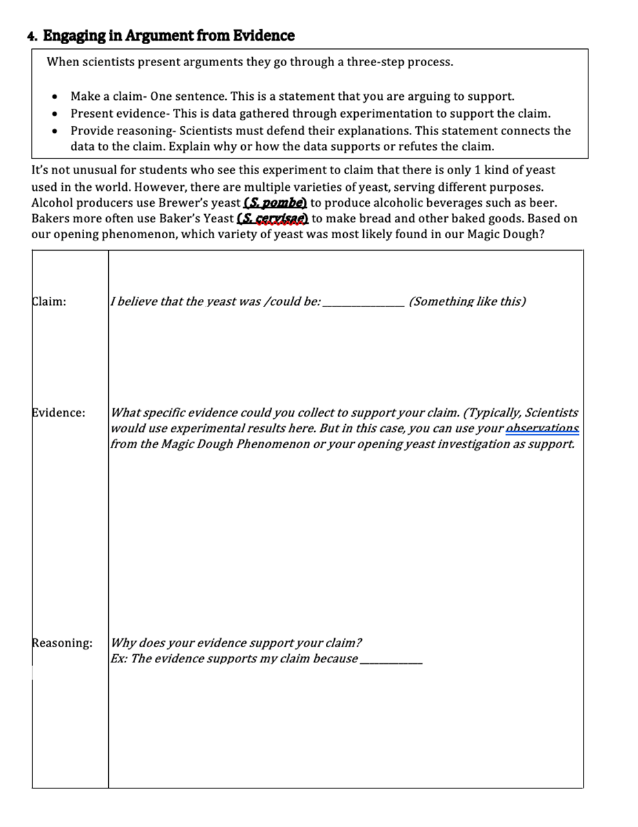 example student CER for assessment