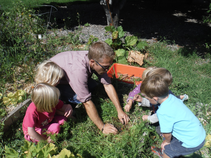 MSU Child Development Center Students explore garden.
