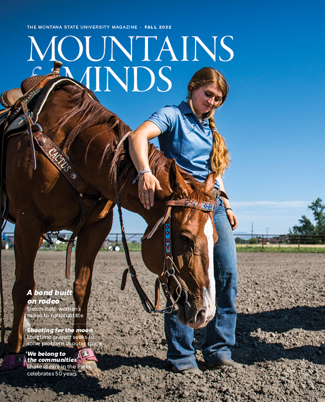 Cover of Mountains and Minds fall 2022 magazine picturing student athlete Paige Rasmussen and her horse.