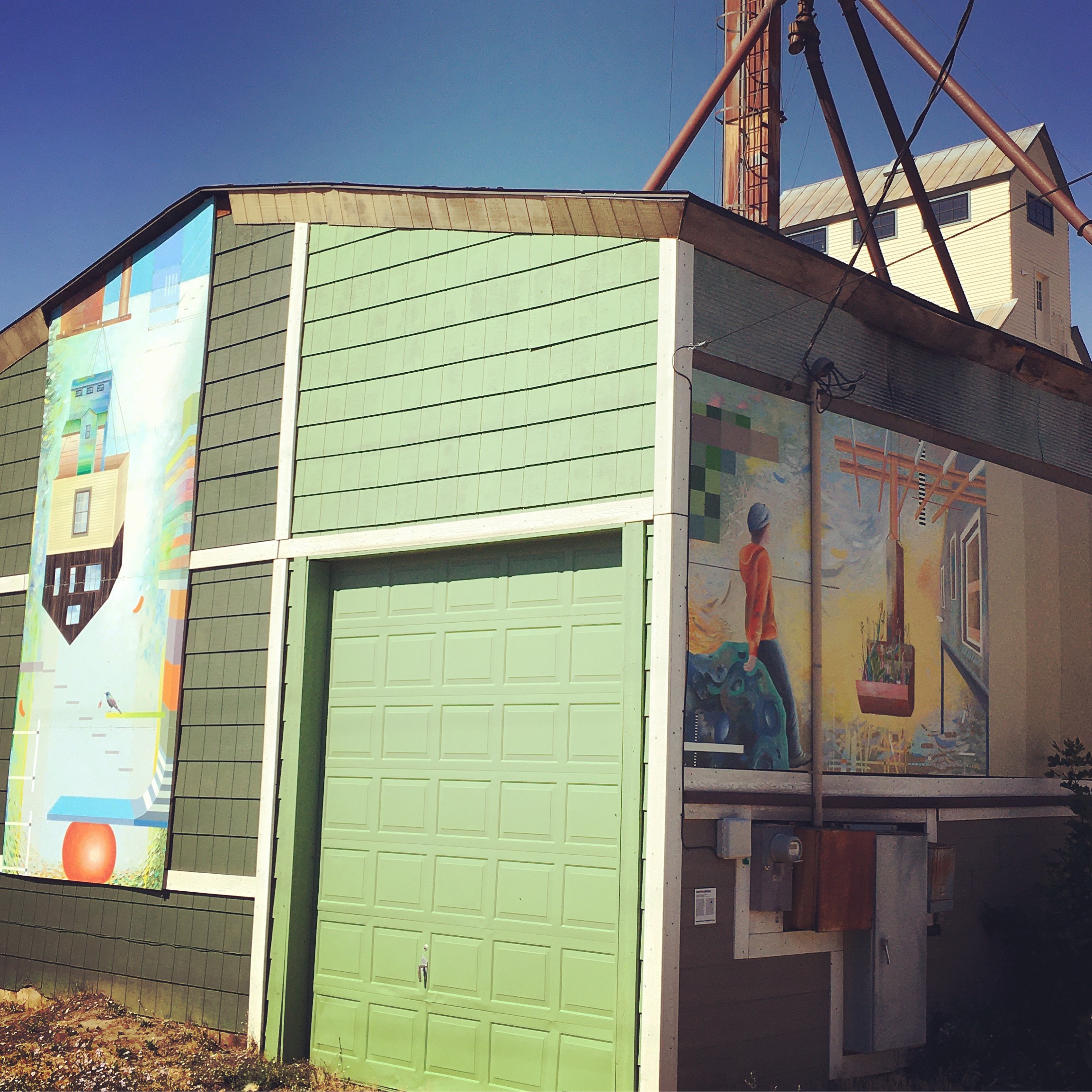 Hisotric shed buidling with mural