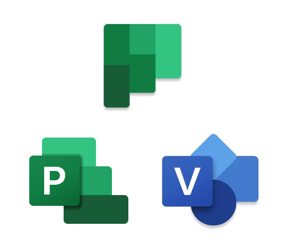 Logos for Microsoft Planner, Project, and Visio