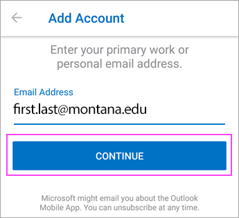 screenshot of email address field