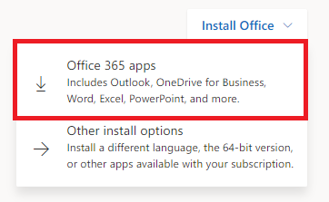 Install Office 365 screenshot