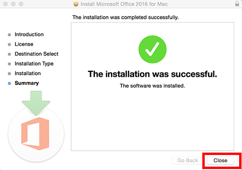 Successful installation window