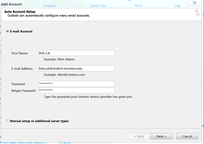 Screenshot of the Add Account, settings panel.