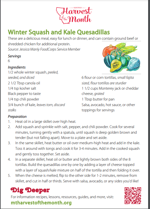 HOM Recipe Kale and Squash Quesadilla