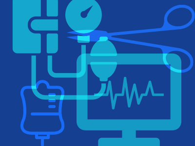 Graphic of surgical implements to connote the surgical technology profession