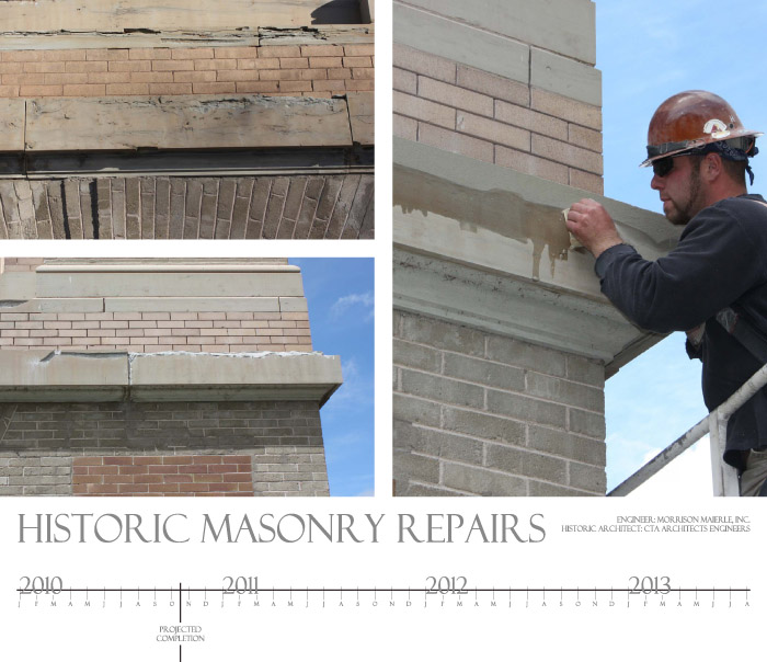 Mosaic of masonry to be repaired and process of repairing