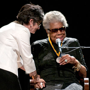MSU President Waded Cruzado presented Dr. Maya Angelou with the MSU Presidential Medal for Global and Visionary Leadership