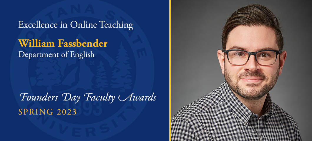 Excellence in Online Teaching: William Fassbender, Founders Day Faculty Awards, Academic Year 2022-23. Portrait of William Fassbender.