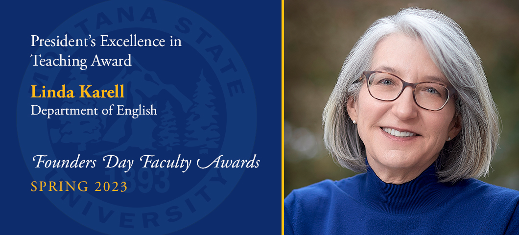 President's Excellence in Teaching Award: Linda Karell, Founders Day Faculty Awards, Academic Year 2022-23. Portrait of Linda Karell.