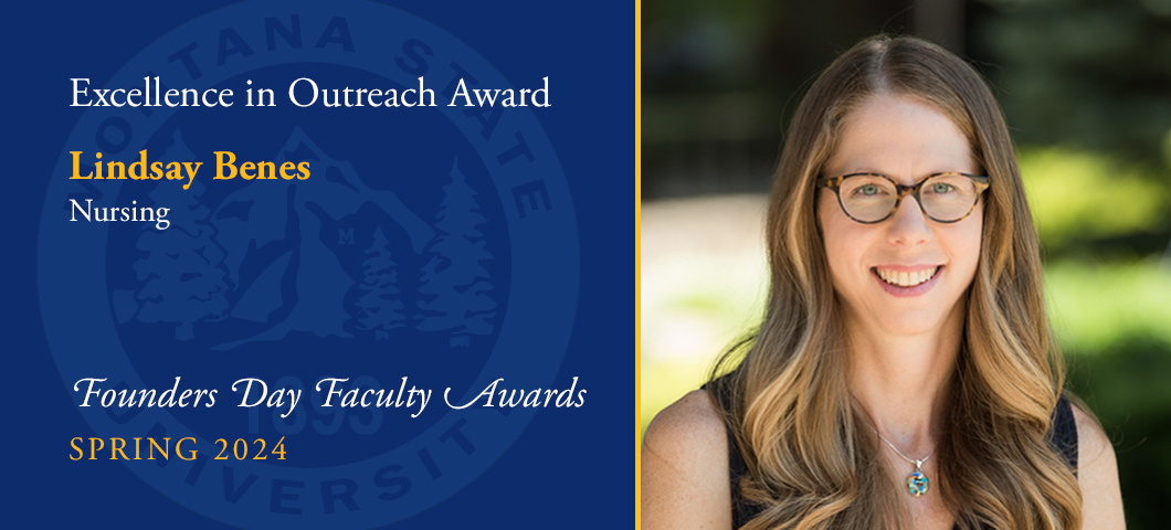 Excellence in Outreach Award: Lindsay Benes, Founders Day Faculty Awards, Academic Year 2023-24. Portrait of Lindsay Benes.