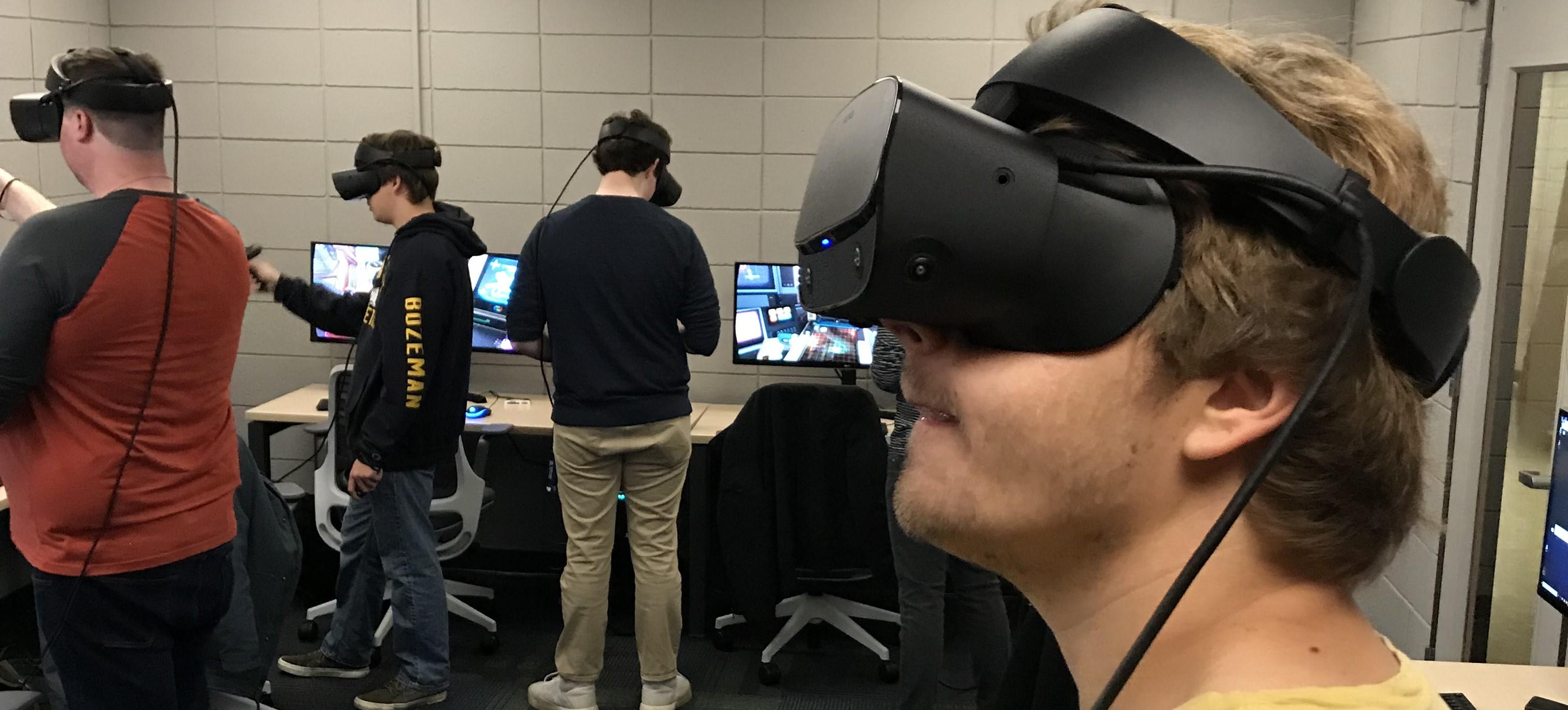 Students wearing VR headsets in the Montana Reality Lab