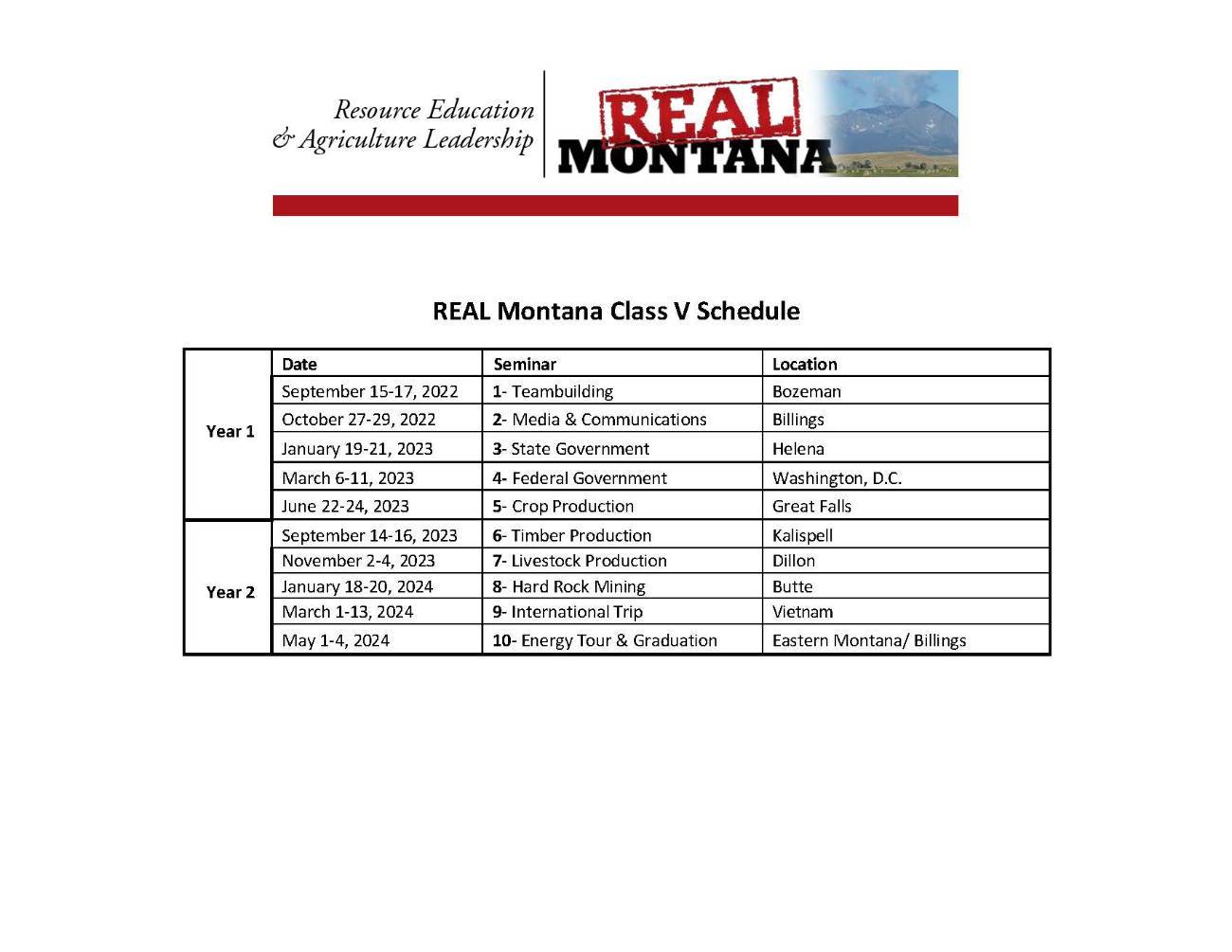 Class V Schedule