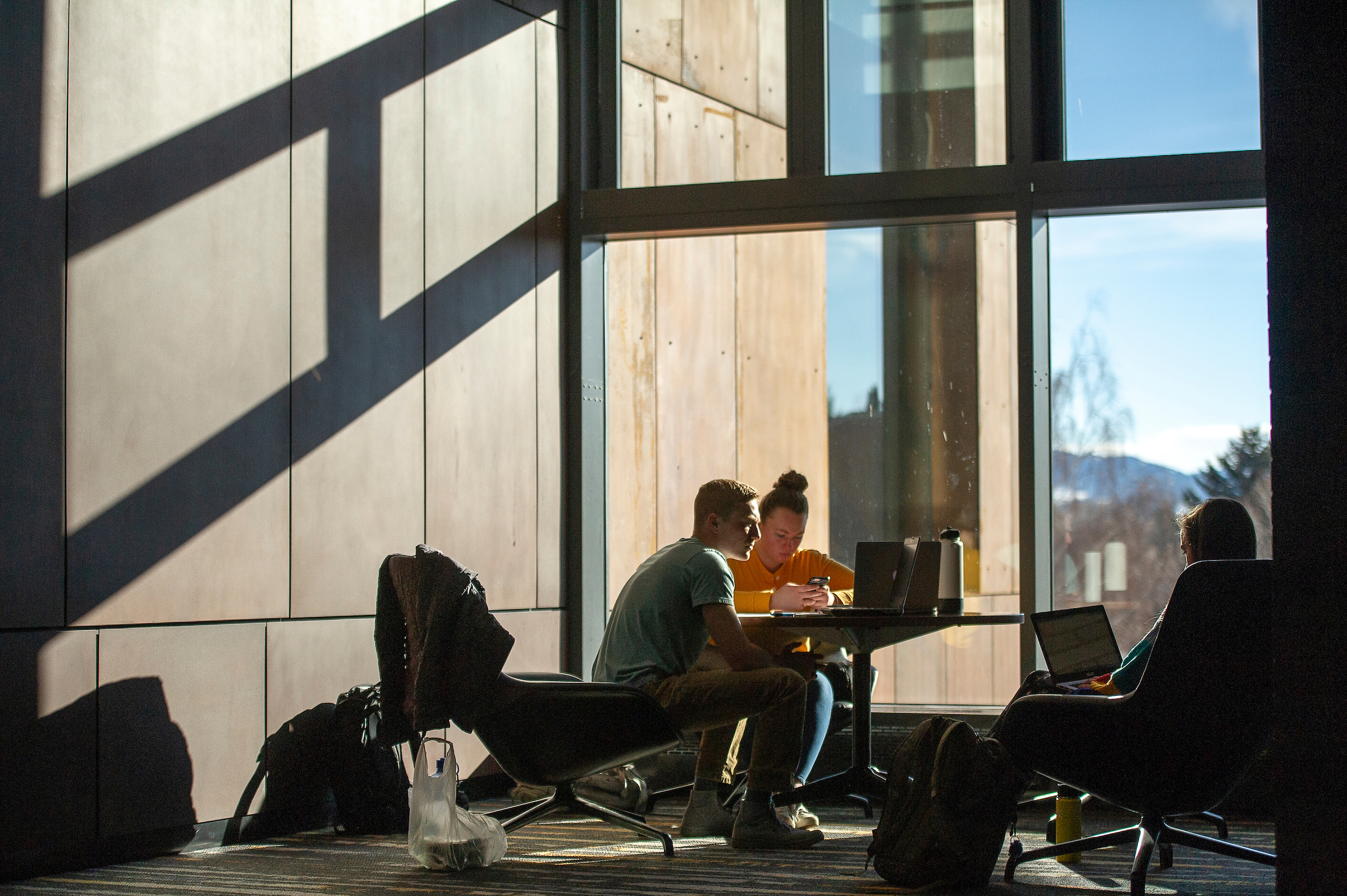 students working in building