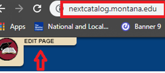 highlighted nextcatalog.montana.edu and "edit page" button