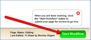 click "start workflow" to submit page for review 