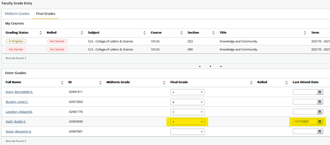 highlighted last date of attendance