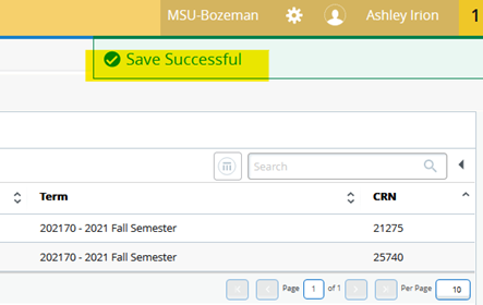 save successful highlighted