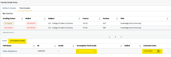 highlighted I grade extension