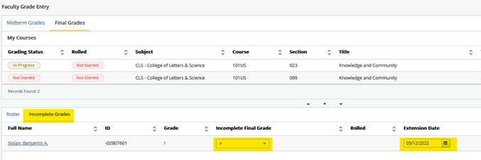 highlight of I grade entry