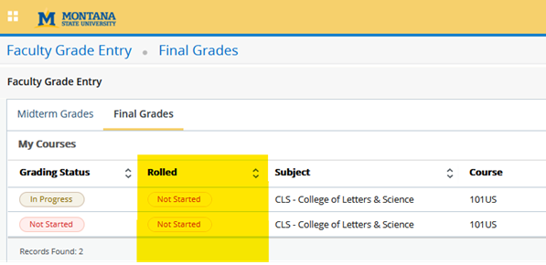 highlighted rolled status