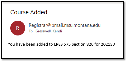 screenshot of student confirmation email