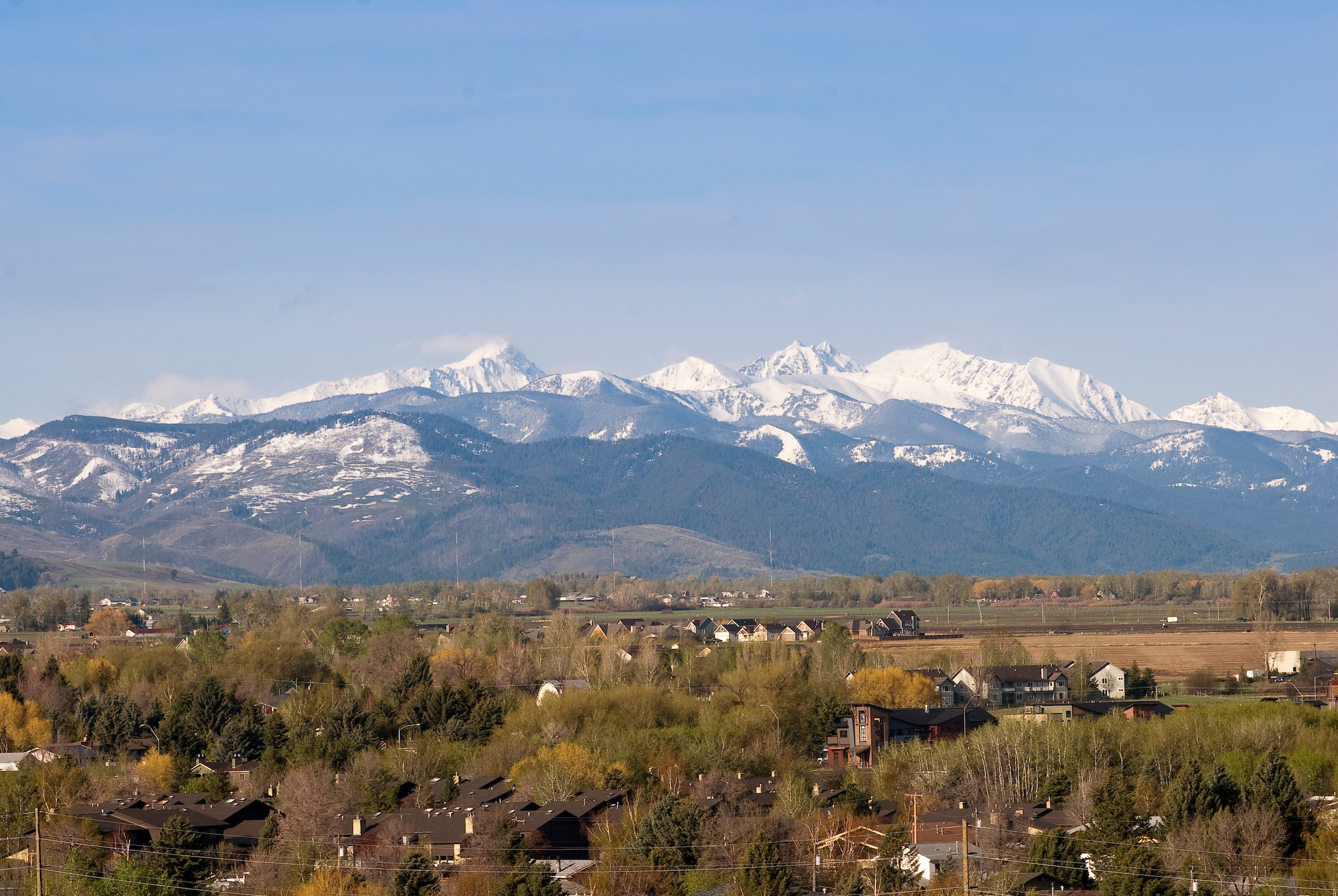 aerial view of snowy Bridger mountains in Fall