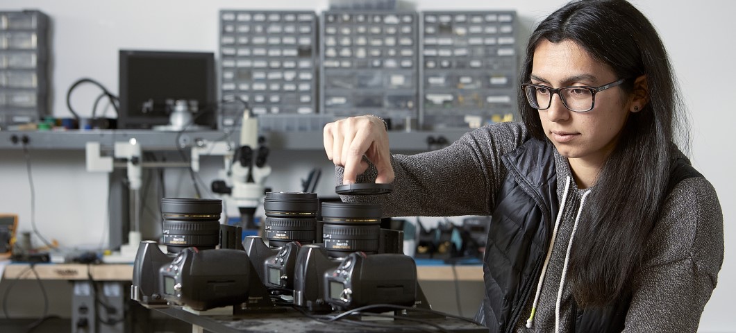 woman with optics equipment