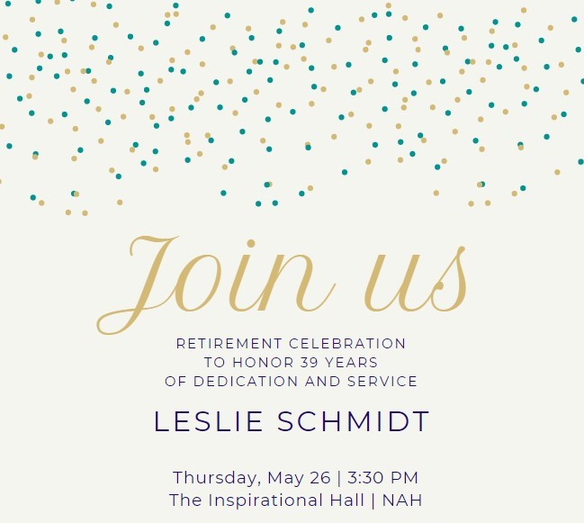 Leslie Schmidt retirement party invitation